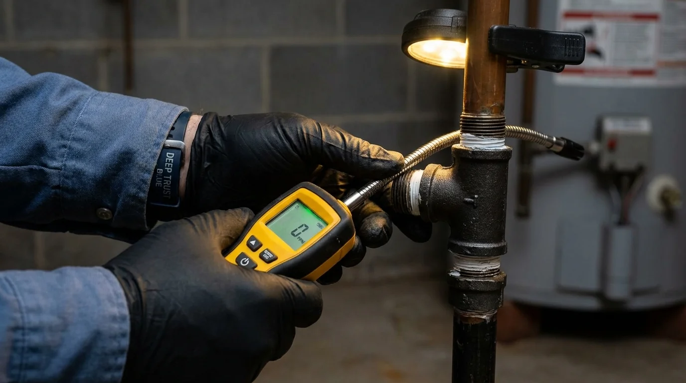 Gas leak detection with electronic sniffer by Johns Plumbing LLC in Dane