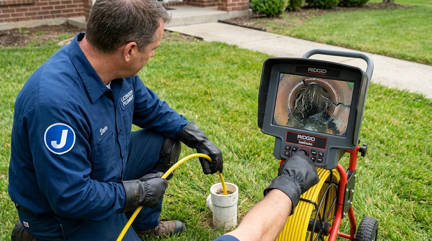 Sewer camera inspection being performed by Johns Plumbing LLC in Dane