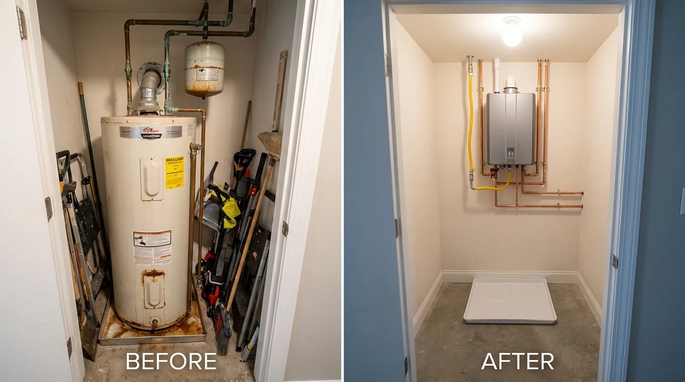 Tank water heater versus wall-mounted tankless unit comparison for Dane, WI homeowners