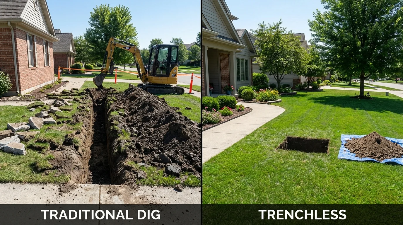 Trenchless sewer repair with minimal yard damage versus traditional excavation in Dane, WI